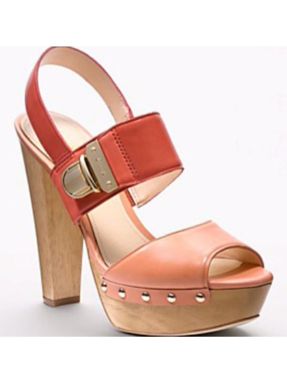 Coach Darcey Vachetta  Platform Wood Heel Sandal (Pink/Coral)